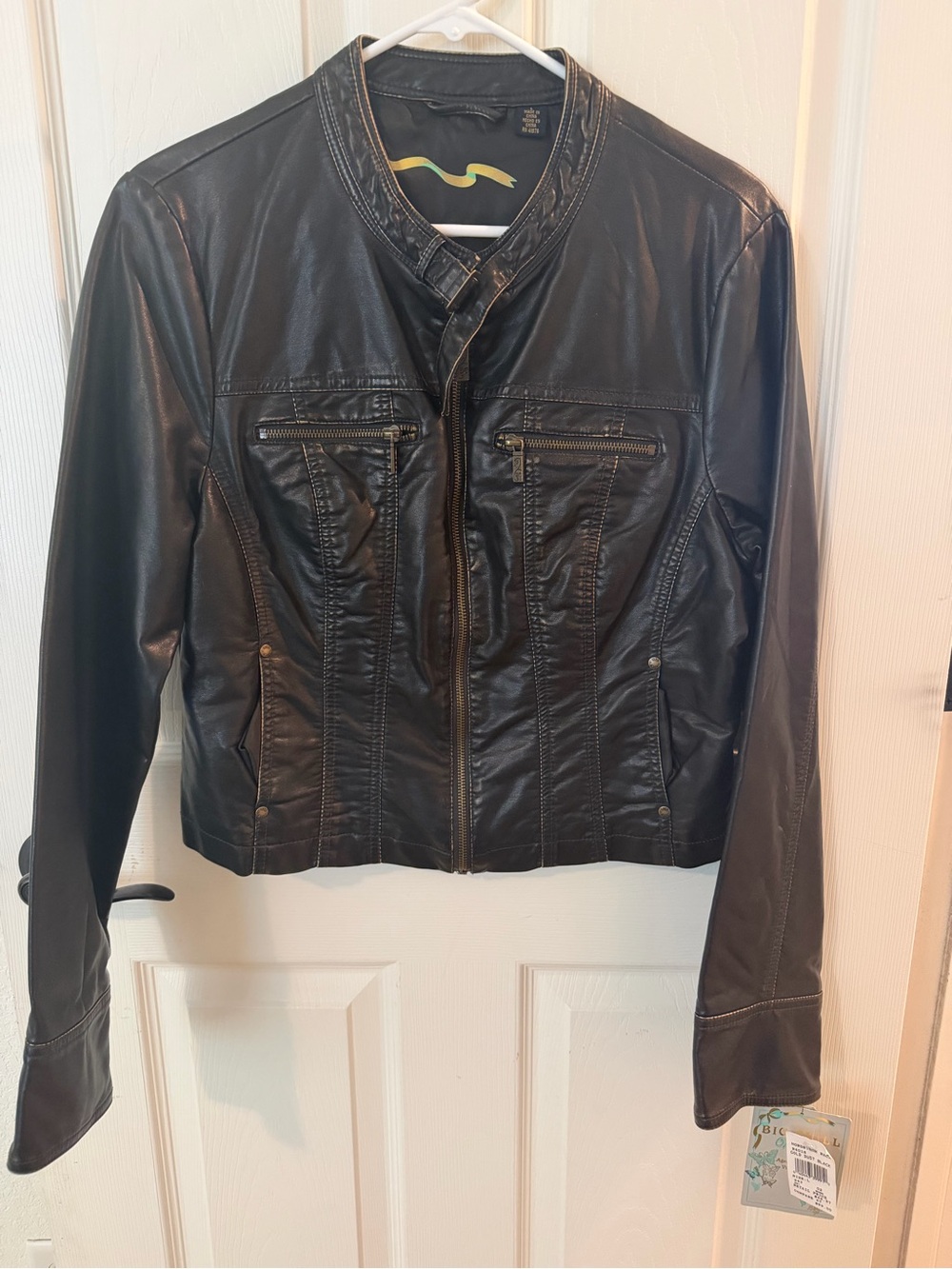 Women's Black Faux Leather Zip Front Jacket